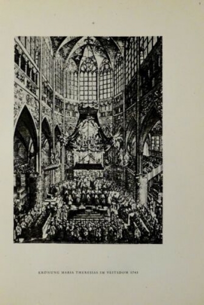 Kupfertiefdruck von 1935 - Krönung Maria Theresias im Veitsdom 1743